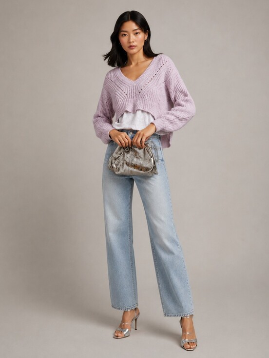 Anthropologie Sweaters - Anthropologie Lilac Layered Cable Knit Slouchy Sweater Size S